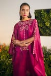 Shop_Shikha Mehta_Purple Silk Chnaderi Embroidered Thread High Nirva Chanderi Tunic Pant Set_Online_at_Aza_Fashions