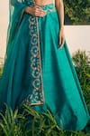 Shop_Shikha Mehta_Green Silk Chanderi Embroidered Thread Sweetheart Roop Blouse Raw Lehenga Set_Online_at_Aza_Fashions
