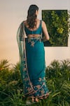 Shop_Shikha Mehta_Blue Silk Organza Embroidered Thread Sweetheart Zina Saree With Blouse_at_Aza_Fashions