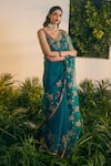 Buy_Shikha Mehta_Blue Silk Organza Embroidered Thread Sweetheart Zina Saree With Blouse_Online_at_Aza_Fashions