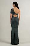 Shop_Pinup By Astha_Green Malai Lycra Asymmetric Gathered Waist Cut Gown _at_Aza_Fashions