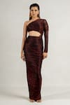 Buy_Pinup By Astha_Red Imported Shimmer Asymmetric Metallic One Sleeve Pleated Gown _at_Aza_Fashions