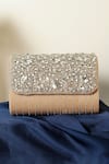 Buy_THE TAN CLAN_Beige Crystals Grace Encrusted Flap Clutch Bag_at_Aza_Fashions