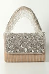 Shop_THE TAN CLAN_Beige Crystals Grace Encrusted Flap Clutch Bag_at_Aza_Fashions