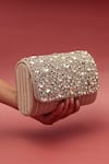 THE TAN CLAN_Beige Crystals Grace Encrusted Flap Clutch Bag_at_Aza_Fashions