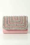 Shop_THE TAN CLAN_Pink Crystals Nysa Glass Beads Encrusted Flap Clutch Bag _at_Aza_Fashions