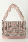 Shop_THE TAN CLAN_Pink Crystals Nysa Glass Beads Encrusted Flap Clutch Bag _Online_at_Aza_Fashions