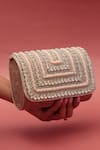 THE TAN CLAN_Pink Crystals Nysa Glass Beads Encrusted Flap Clutch Bag _at_Aza_Fashions