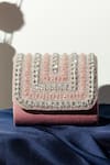 Shop_THE TAN CLAN_Pink Crystals Nysa Beads Encrusted Mini Flap Clutch Bag_at_Aza_Fashions