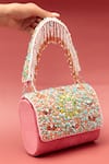 Buy_THE TAN CLAN_Pink Crystals Floret Beads Embellished Flap Clutch Bag _at_Aza_Fashions