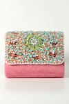 THE TAN CLAN_Pink Crystals Floret Beads Embellished Flap Clutch Bag _at_Aza_Fashions