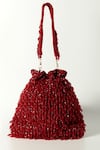 Shop_THE TAN CLAN_Red Crystals Rosa Beaded Fringe Encrusted Potli Bag_Online_at_Aza_Fashions