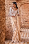 Buy_The Royaleum_Beige Saree And Blouse Net Embroidered Bead Scoop Tasnim Set _at_Aza_Fashions