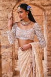 Shop_The Royaleum_Beige Saree And Blouse Net Embroidered Bead Scoop Tasnim Set _Online_at_Aza_Fashions