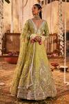 Buy_The Royaleum_Green Anarkali Raw Silk Embroidered Mehr Embellished With Dupatta  _at_Aza_Fashions