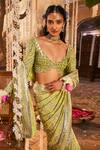 The Royaleum_Green Saree Crepe Embroidered Rainbow Ivat Floral Embellished Set  _Online_at_Aza_Fashions