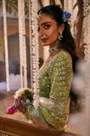 Buy_The Royaleum_Green Saree Crepe Embroidered Rainbow Ivat Floral Embellished Set  _Online_at_Aza_Fashions