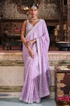 Buy_The Royaleum_Purple Saree Crepe Embroidered Sequin Ziba Dori And Pearl Set  _at_Aza_Fashions