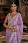 Shop_The Royaleum_Purple Saree Crepe Embroidered Sequin Ziba Dori And Pearl Set _at_Aza_Fashions