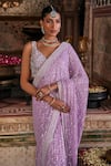 Shop_The Royaleum_Purple Saree Crepe Embroidered Sequin Ziba Dori And Pearl Set _Online_at_Aza_Fashions