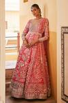 The Royaleum_Pink Anarkali Raw Silk Embroidered Gulistan And Pearl With Dupatta  _Online_at_Aza_Fashions