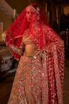 Buy_The Royaleum_Red Blouse And Lehenga Raw Silk Zinnia Bead & Stone Embellished Set _Online_at_Aza_Fashions