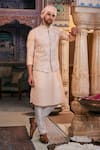 Buy_The Royaleum_Peach Bundi And Kurta Raw Silk Embroidered Resham Pleated Set  _at_Aza_Fashions