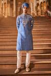 Buy_The Royaleum_Blue Silk Embroidered Gota Patti Floral Kurta And Pant Set  _at_Aza_Fashions