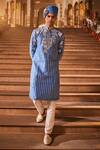 Shop_The Royaleum_Blue Silk Embroidered Gota Patti Floral Kurta And Pant Set  _at_Aza_Fashions