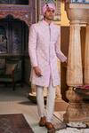 Buy_The Royaleum_Purple Silk Embroidered Thread Sherwani And Pant Set  _at_Aza_Fashions