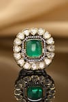 Shop_joules by radhika_Green Kundan Onyx Stone Work Ring _at_Aza_Fashions