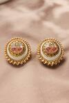 Shop Joules By Radhika Gold Plated Pom-poms, Stones Masterpiece Carved Stud Earrings at Aza Fashions Shop_Joules By Radhika_Gold Plated Pom-poms, Stones Masterpiece Carved Stud Earrings_at_Aza_Fashions