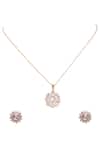 Shop_Sica Jewellery_Gold Plated Crystals Moissanite Polki Earrings And Pendant Set _at_Aza_Fashions