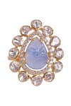 Shop_Sica Jewellery_Blue Cut Work, Diamonds Petal Bloom Encrusted Ring _at_Aza_Fashions