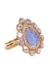 Sica Jewellery_Blue Cut Work, Diamonds Petal Bloom Encrusted Ring _Online_at_Aza_Fashions