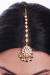 Buy_Sica Jewellery_Blue Crescent Bloom Polki Embellished Maangtikka _at_Aza_Fashions