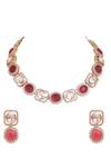Shop_Sica Jewellery_Red Crystals, Diamonds Celeste Bloom Cubic Zirconia Studded Jewellery Set _at_Aza_Fashions