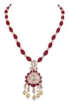 Shop_Sica Jewellery_Red Moissanite Polki Lotus Long Necklace _at_Aza_Fashions