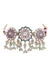 Shop_Sica Jewellery_Green Moissanite Polki Embellished Floral Choker Necklace _at_Aza_Fashions