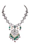 Shop_Sica Jewellery_Green Flora Eyelet Embellished Long Necklace _at_Aza_Fashions