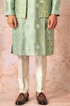 Asuka_Green Bundi Raw Silk Embroidered Resham And Mirror Work Kurta Set _Online_at_Aza_Fashions