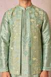 Buy_Asuka_Green Bundi Raw Silk Embroidered Resham And Mirror Work Kurta Set _Online_at_Aza_Fashions