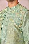 Asuka_Green Bundi Raw Silk Embroidered Resham And Mirror Work Kurta Set _at_Aza_Fashions