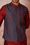 Asuka_Blue Raw Silk Embroidered Resham And Bead Bundi Set _Online_at_Aza_Fashions