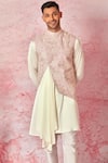 Buy_Asuka_Pink Bundi Chanderi Silk Embroidered Dori Work Asymmetric Set _Online_at_Aza_Fashions