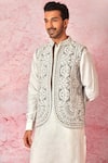 Asuka_Grey Bundi Velvet Embroidered Dori Work Floral Set _Online_at_Aza_Fashions