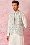 Shop_Asuka_Grey Bundi Velvet Embroidered Dori Work Floral Set _Online_at_Aza_Fashions