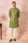 Buy_Asuka_Green Cotton Silk Embroidered French Knots Floral Ogee Bundi Set _at_Aza_Fashions