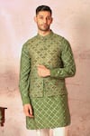 Asuka_Green Cotton Silk Embroidered French Knots Floral Ogee Bundi Set _Online_at_Aza_Fashions