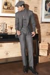 Shop_Asuka_Grey Wool Plain Lapel Collar Jacket Trouser Set _at_Aza_Fashions